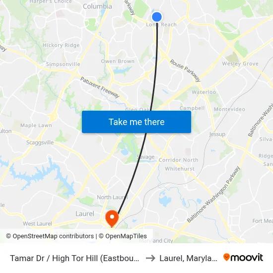 Tamar Dr / High Tor Hill (Eastbound) to Laurel, Maryland map
