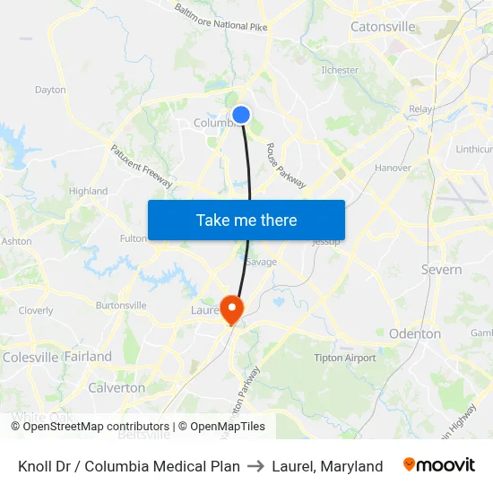 Knoll Dr / Columbia Medical Plan to Laurel, Maryland map