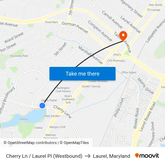 Cherry Ln / Laurel Pl (Westbound) to Laurel, Maryland map
