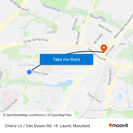 Cherry Ln / Van Dusen Rd to Laurel, Maryland map