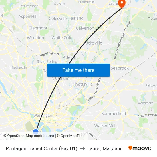 Pentagon Transit Center (Bay U1) to Laurel, Maryland map
