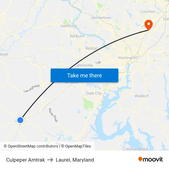 Culpeper Amtrak to Laurel, Maryland map