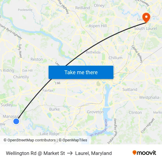 Wellington Rd @ Market St to Laurel, Maryland map