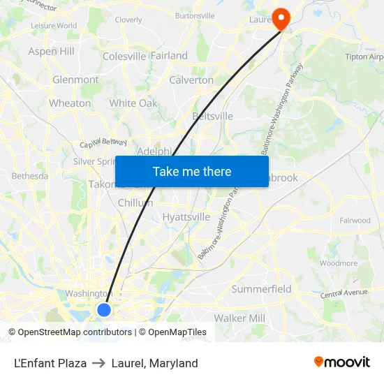 L'Enfant Plaza to Laurel, Maryland map