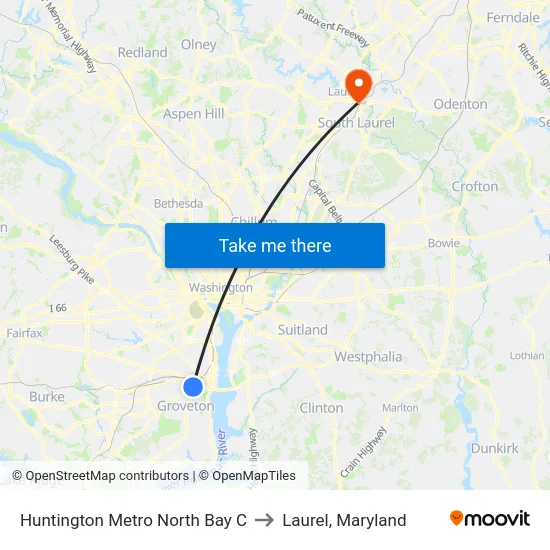 Huntington Metro North Bay C to Laurel, Maryland map