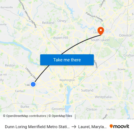 Dunn Loring Merrifield Metro Station to Laurel, Maryland map