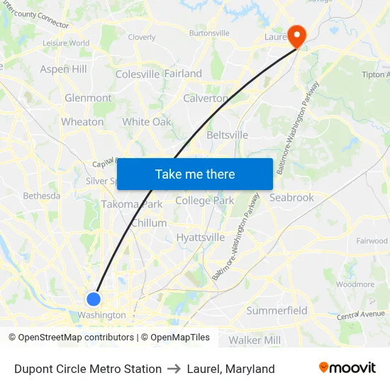 Dupont Circle Metro Station to Laurel, Maryland map