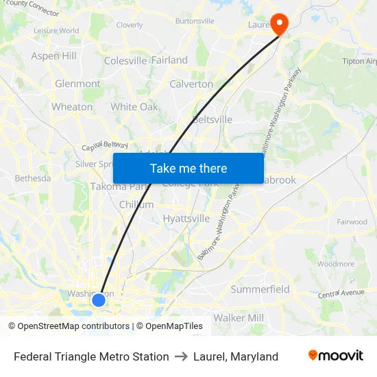 Federal Triangle Metro Station to Laurel, Maryland map
