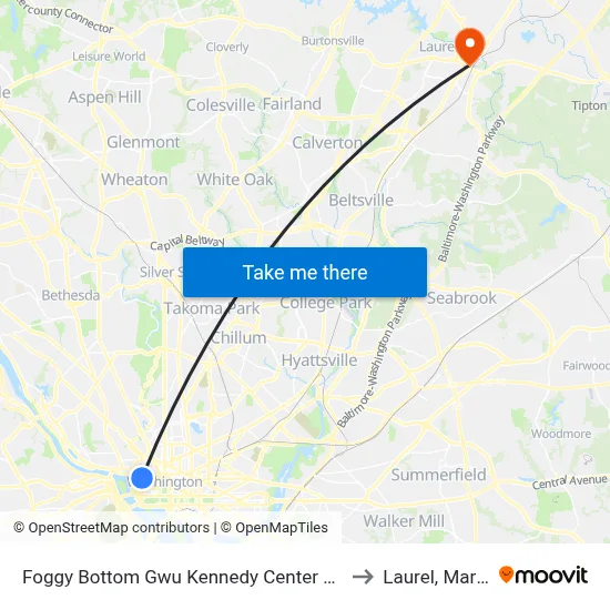Foggy Bottom Gwu Kennedy Center Metro Station to Laurel, Maryland map