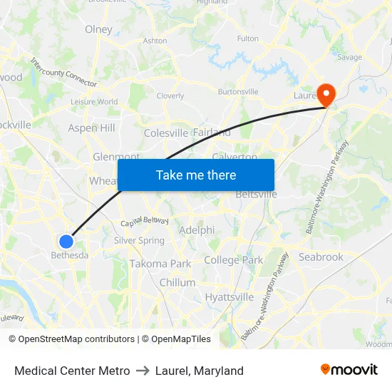 Medical Center Metro to Laurel, Maryland map