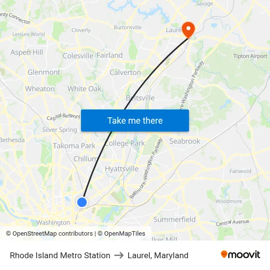 Rhode Island Metro Station to Laurel, Maryland map