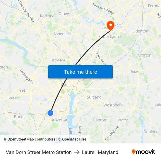 Van Dorn Street Metro Station to Laurel, Maryland map
