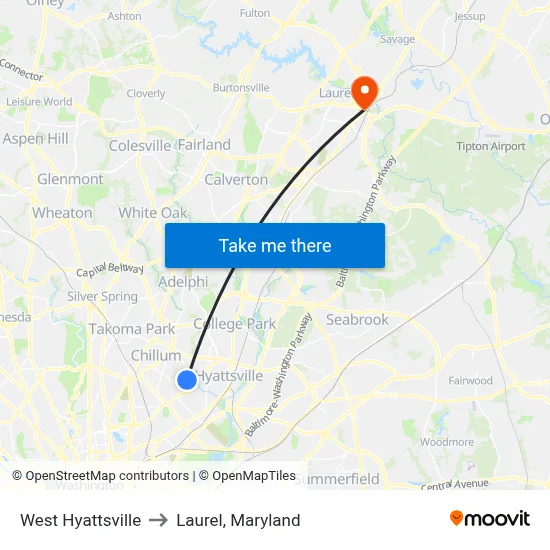 West Hyattsville to Laurel, Maryland map