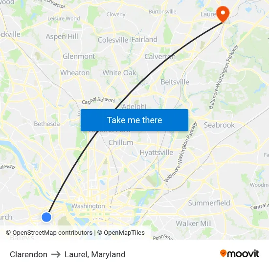 Clarendon to Laurel, Maryland map