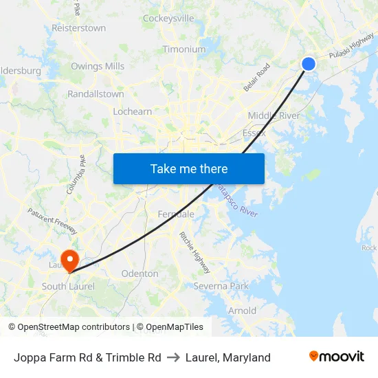 Joppa Farm Rd & Trimble Rd to Laurel, Maryland map