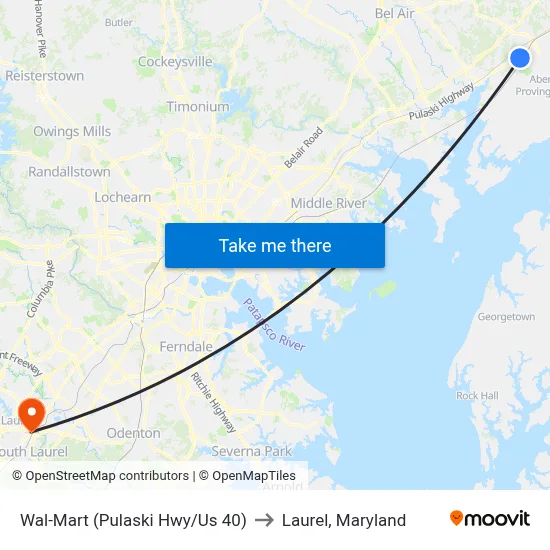 Wal-Mart (Pulaski Hwy/Us 40) to Laurel, Maryland map