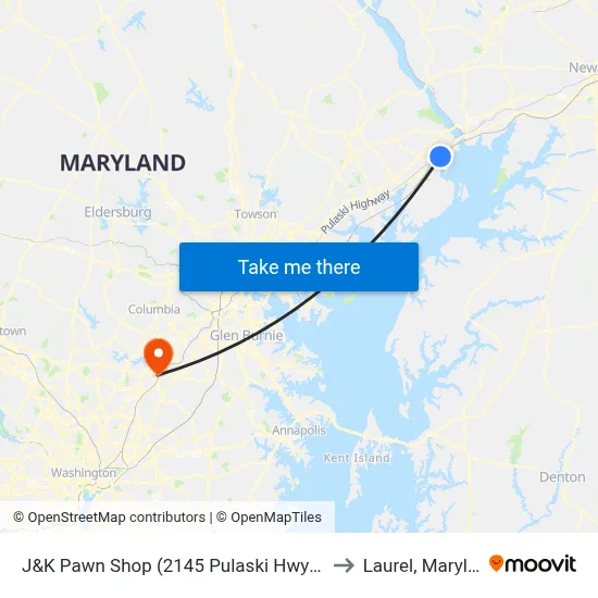 J&K Pawn Shop (2145 Pulaski Hwy/Us 40) to Laurel, Maryland map
