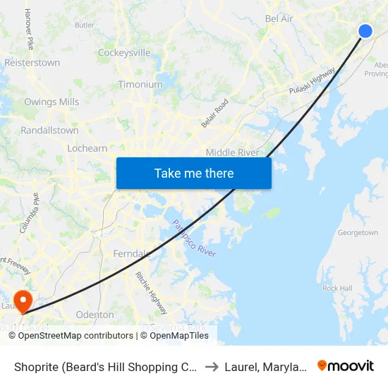 Shoprite (Beard's Hill Shopping Ctr) to Laurel, Maryland map