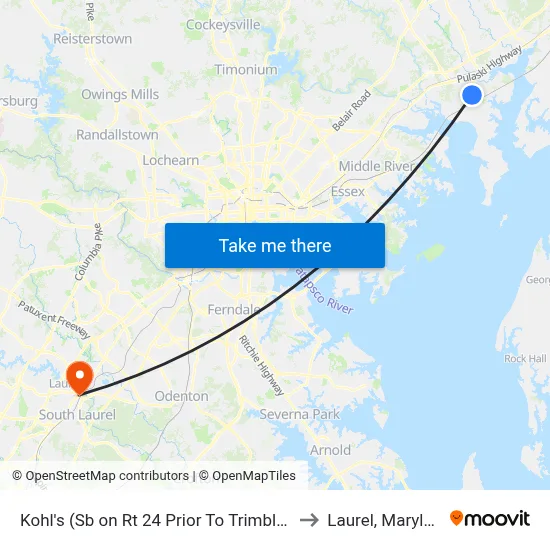 Kohl's (Sb on Rt 24 Prior To Trimble Rd) to Laurel, Maryland map