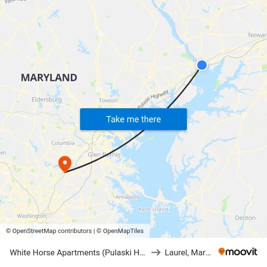 White Horse Apartments (Pulaski Hwy/Us 40) to Laurel, Maryland map