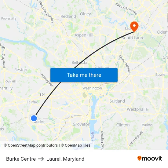 Burke Centre to Laurel, Maryland map