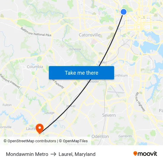 Mondawmin Metro to Laurel, Maryland map