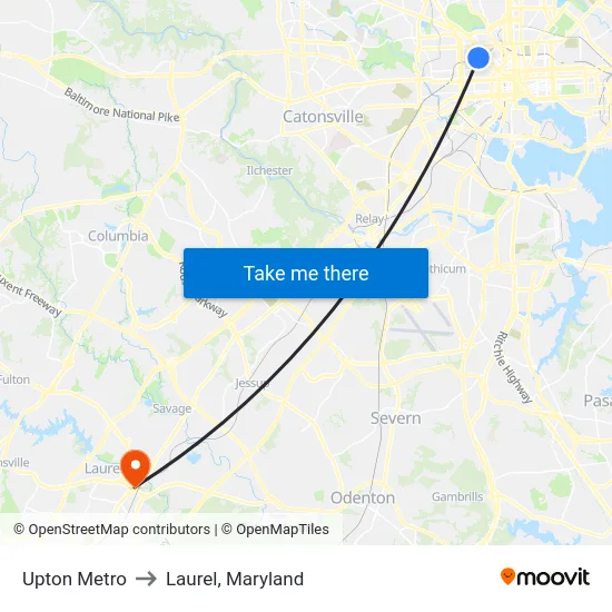 Upton Metro to Laurel, Maryland map