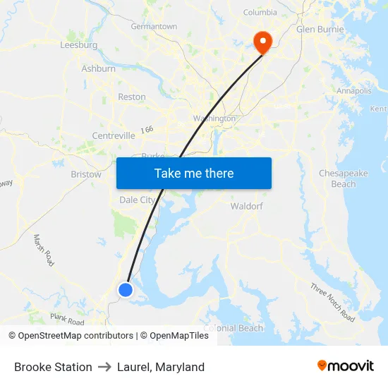 Brooke Station to Laurel, Maryland map