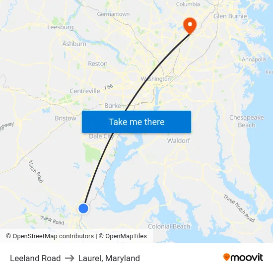 Leeland Road to Laurel, Maryland map