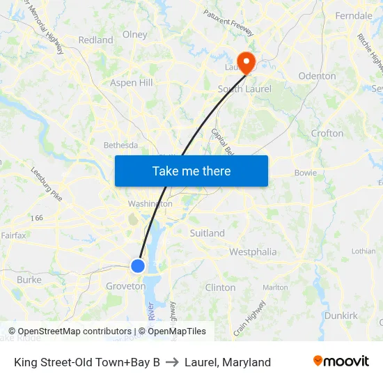 King Street-Old Town+Bay B to Laurel, Maryland map