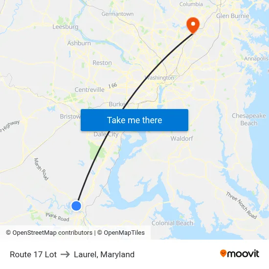 Route 17 Lot to Laurel, Maryland map