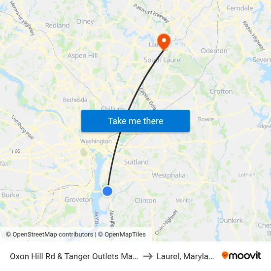 Oxon Hill Rd & Tanger Outlets Main to Laurel, Maryland map