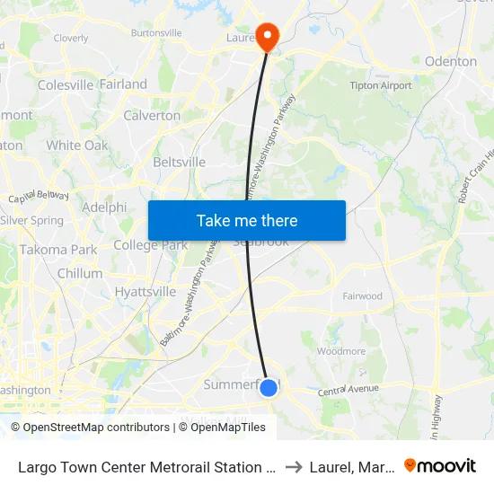 Largo Town Center Metrorail Station at Bus Bay F to Laurel, Maryland map