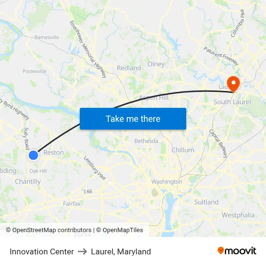 Innovation Center to Laurel, Maryland map