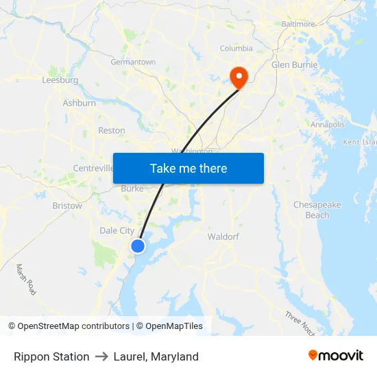 Rippon Station to Laurel, Maryland map