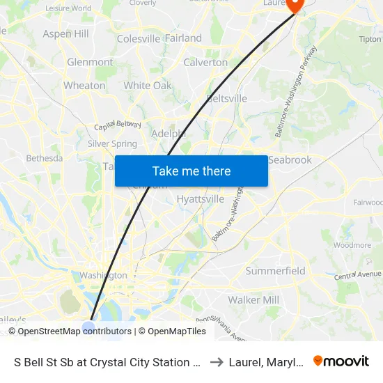S Bell St Sb at Crystal City Station Bay A to Laurel, Maryland map