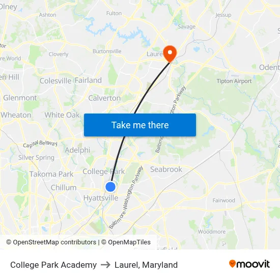 College Park Academy to Laurel, Maryland map