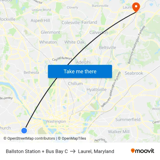 Ballston Station + Bus Bay C to Laurel, Maryland map