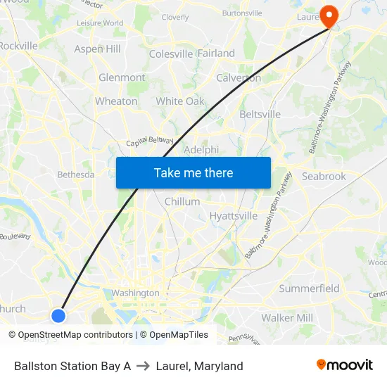 Ballston Station Bay A to Laurel, Maryland map
