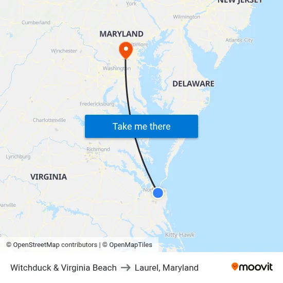 Witchduck & Virginia Beach to Laurel, Maryland map