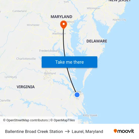 Ballentine Broad Creek Station to Laurel, Maryland map