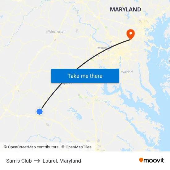 Sam's Club to Laurel, Maryland map