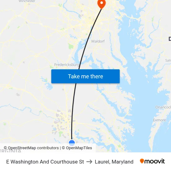 E Washington And Courthouse St to Laurel, Maryland map