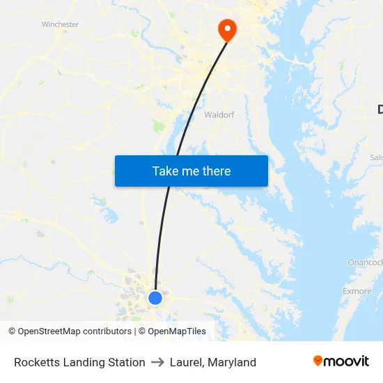 Rocketts Landing Station to Laurel, Maryland map