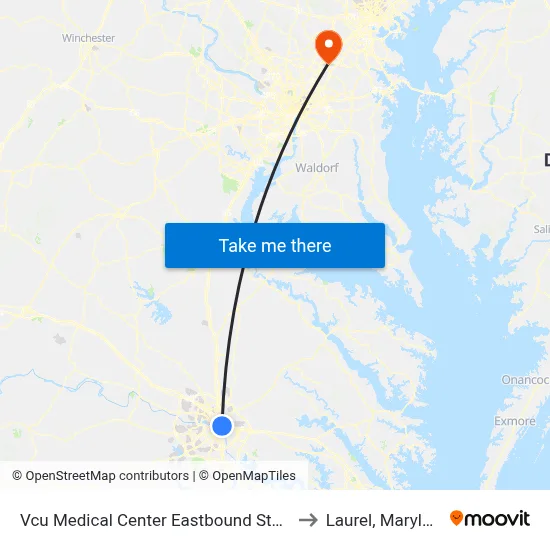 Vcu Medical Center Eastbound Station to Laurel, Maryland map