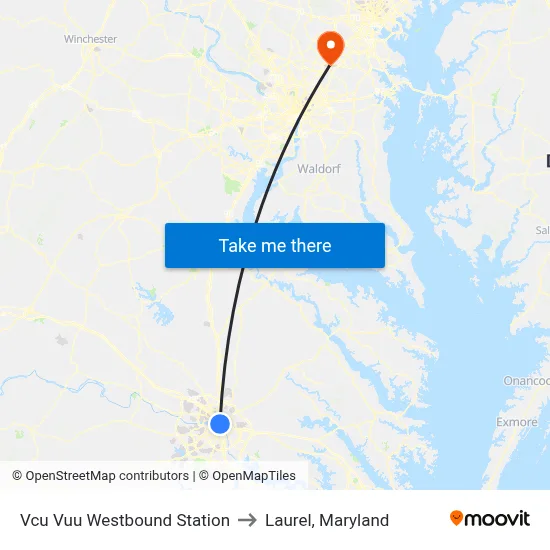 Vcu Vuu Westbound Station to Laurel, Maryland map