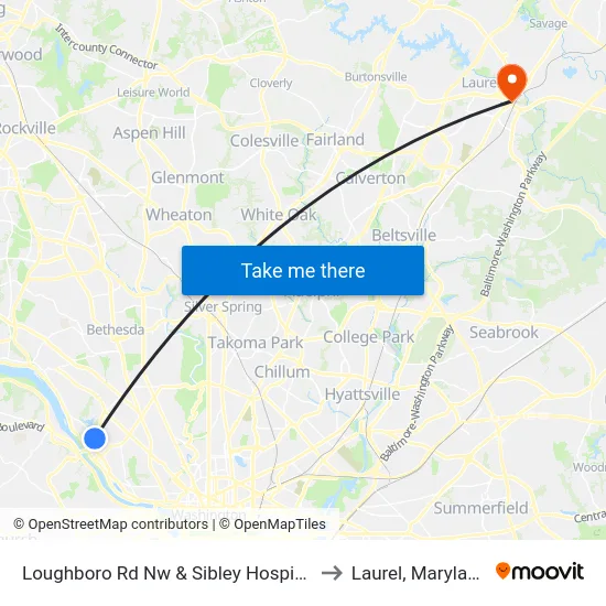 Loughboro Rd Nw & Sibley Hospital to Laurel, Maryland map