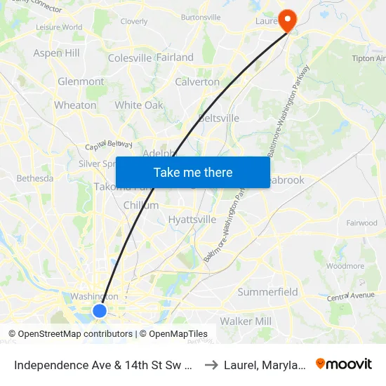 Independence Ave & 14th St Sw Wb to Laurel, Maryland map