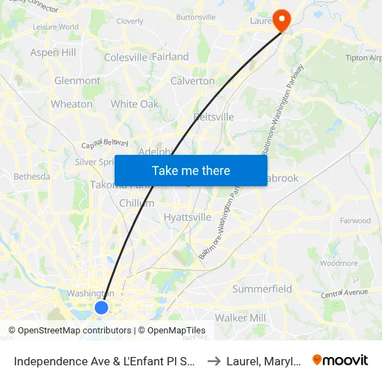 Independence Ave & L'Enfant Pl Sw Wb to Laurel, Maryland map
