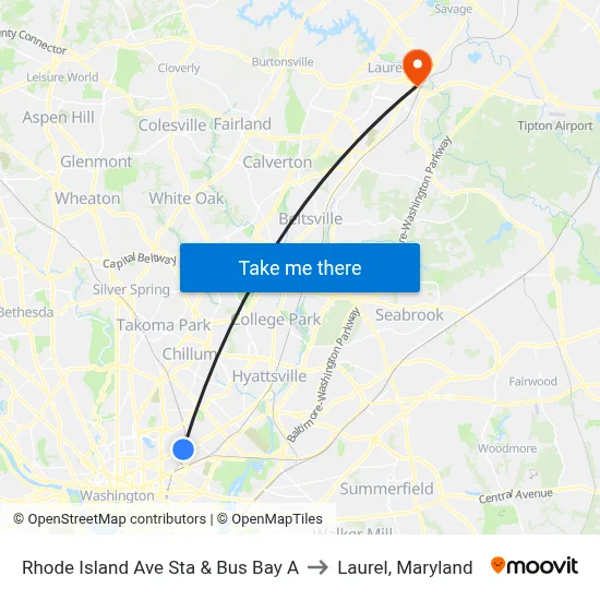 Rhode Island Ave Sta & Bus Bay A to Laurel, Maryland map